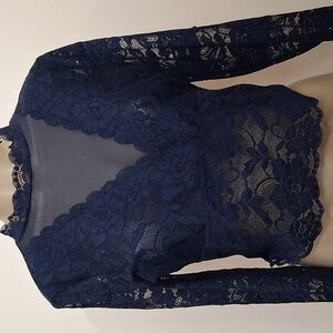 Guess Y2K Lace Sheer Top Blue Large Crop Fairy Feminine Delicate